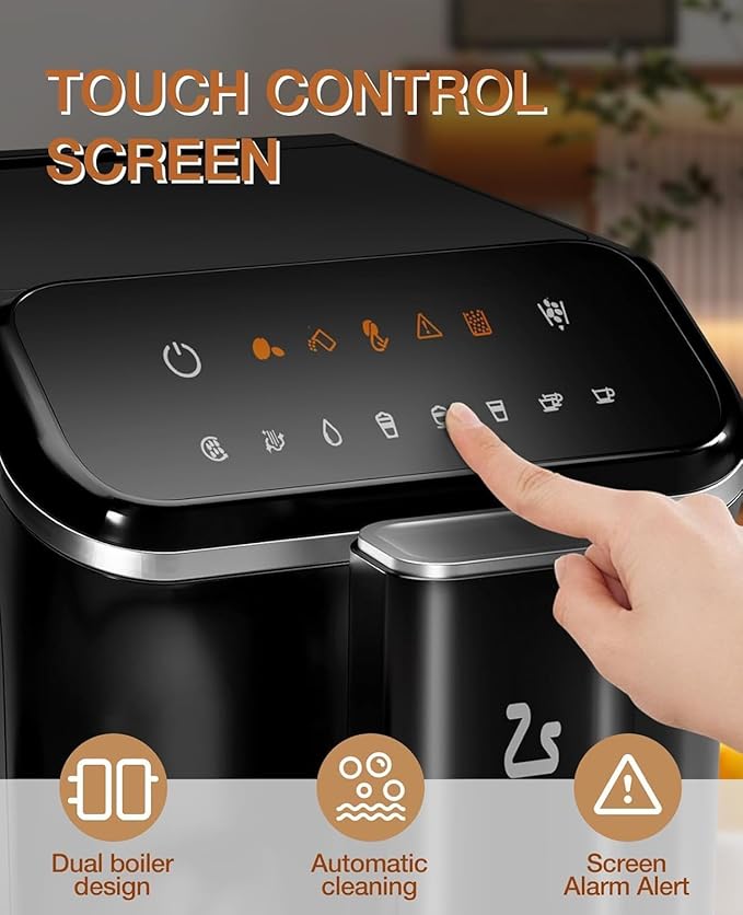 Fully Automatic Espresso Machine with Self-Cleaning Function, Brewing System and Automatic Milk Frothing System, 6 One-Touch Programs, 1.5L Detachable Water Tank for Home/Office Use, Black