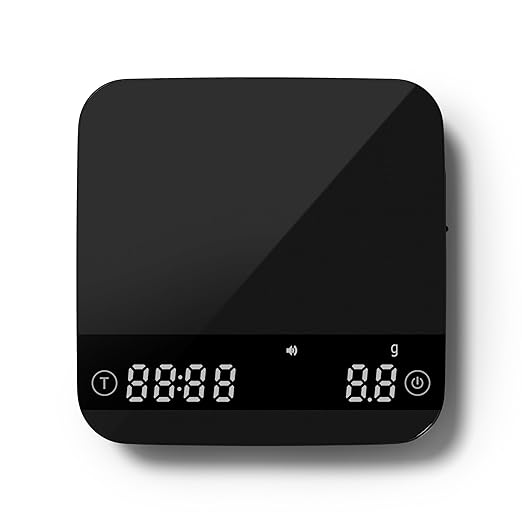 KitchenTour Caf챕Metric Coffee Scale with Timer 0.1g/2000g - Precision Scale for Espresso & Pour Over - Water Flow Speed Mode and Coffee Powder-to-Liquid Ratio Mode - Rechargeable, LCD Display-Black