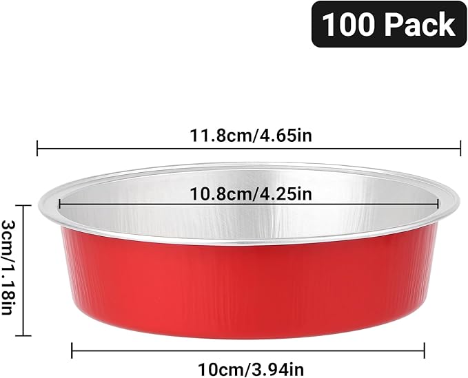 Beasea Disposable Baking Cups, 100 Pack 7.3oz 215ml Aluminum Ramekins Foil Baking Cups 4" Ramekin Cup No Lids Cupcake Aluminum Mini Baking Cups for Party - Bright Red
