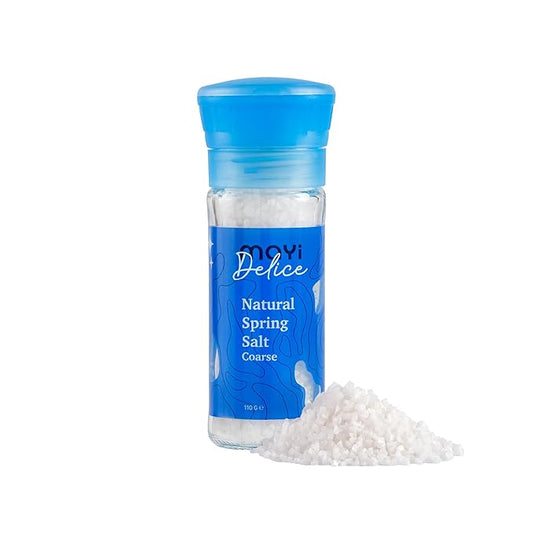 MAYİ Ancient Natural Spring Salt Coarse Grain Grinder 3.8 oz - Hand-Harvested, Kosher, Microplastic-Free, Mineral-Rich, Chemical-Free, Non-GMO, Diamond Crystal Grain, Unrefined Salt for Cooking, Grilling, Baking, Canning & Pickling, Low Sodium Diets