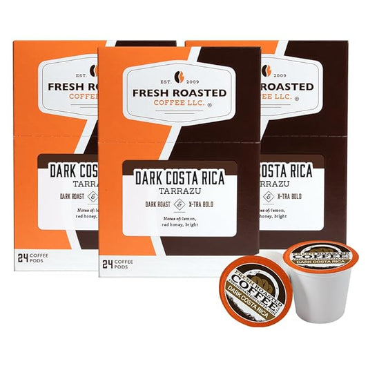 Fresh Roasted Coffee, Dark Costa Rica Tarrazu, Dark Roast, 72 Pods for K Cup Brewers