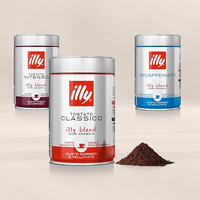 illy Ground Coffee Espresso - 100% Arabica Beans ??Classico Decaf Roast - Notes of Caramel, Toasted Bread & Chocolate - Rich Aromatic Profile - No Preservatives ??8.8 Ounce