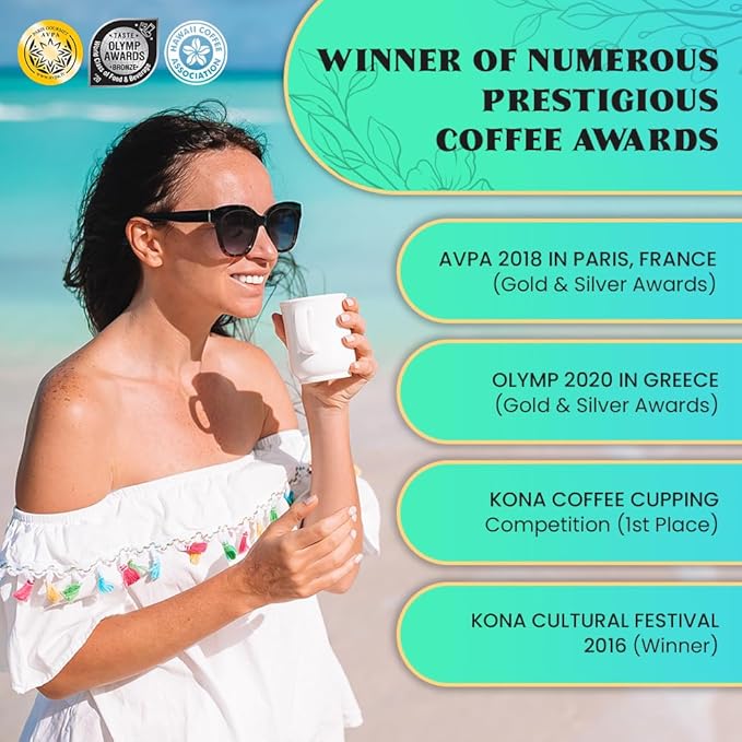 8oz 100% Kona Coffee Whole Beans by Kona Gold Rum Co. - Extra Fancy Freshly Roasted Medium/Dark Roast, Peach Notes with Cream Tones - Kona Coffee Whole Bean