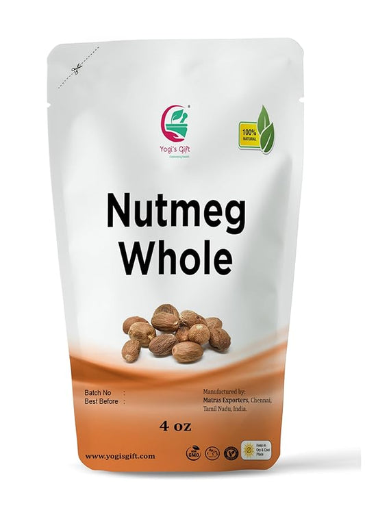 Nutmeg Whole 4oz | Excellent Aroma and Incredible Flavor | Nuez moscada entera | Non- Gmo, Ethically Sourced | By Yogi's Gift짰