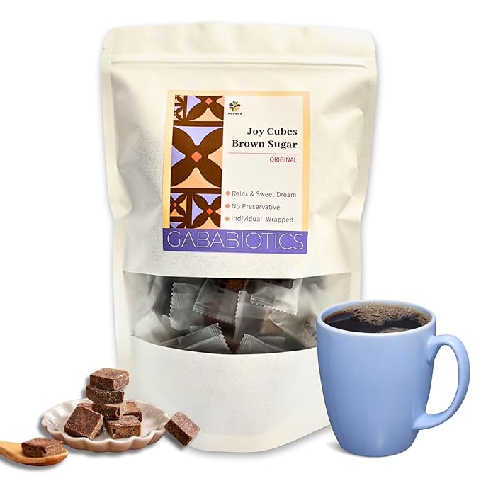 FOODHO GABA Joy Cubes Brown Sugar Cubes - Natural Dark Muscovado Sugar | Old Fashioned Pure Cane Sugar | Rich Nutrients for Good Sleep | Perfect for Tea, Coffee, Milk | No Preservatives