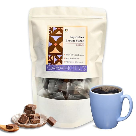FOODHO GABA Joy Cubes Brown Sugar Cubes - Natural Dark Muscovado Sugar | Old Fashioned Pure Cane Sugar | Rich Nutrients for Good Sleep | Perfect for Tea, Coffee, Milk | No Preservatives