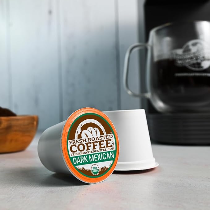 Fresh Roasted Coffee, Organic Dark Mexican | Mold & Myco 3rd Party Tested, USDA Organic, Kosher | Dark Roast 72 Pods for K Cup Brewers