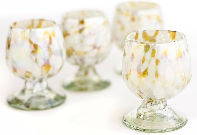 Authentic Mexican Tequila Hand Blown Shot Glasses - Set of 4-2 oz - Mini Glass Snifters - Heavy Base - Cognac (Gold)