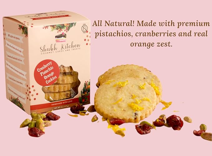 Cranberry Pistachio Orange Cookies- Holiday Gourmet Cookies, 100% Egg-Free & Vegetarian, Handmade Bakery-Style with Real Butter & Orange Zest, No Preservatives, 6 oz Pack Festive & Delicious Gift