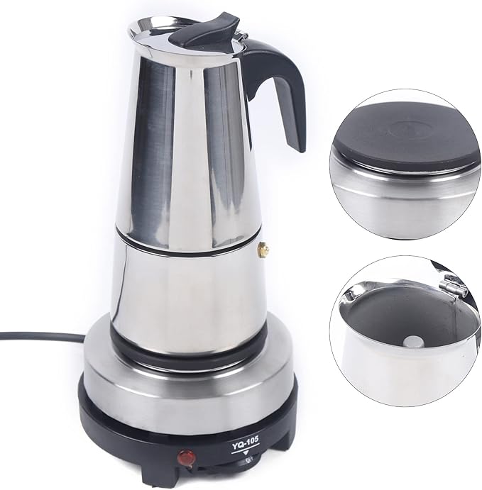 Stovetop Coffee Maker, 6 Cup Stainless Steel Moka Pot Espresso Maker Coffee Pot with Electric Stove, 500W Stovetop Espresso Machine Italian Espresso Maker for Home Bar Office