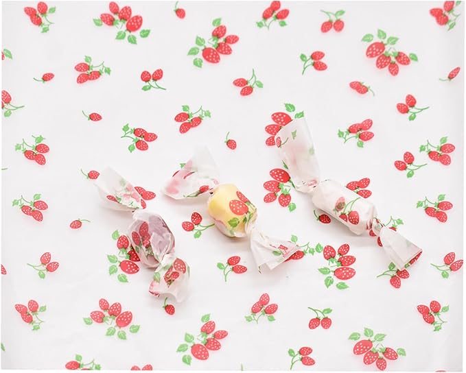 Wax Paper Sheets Disposable Food Wrapping Greaseproof Paper Food Candy Sandwich packing Liners Red Strawberry Pattern (100Sheets)