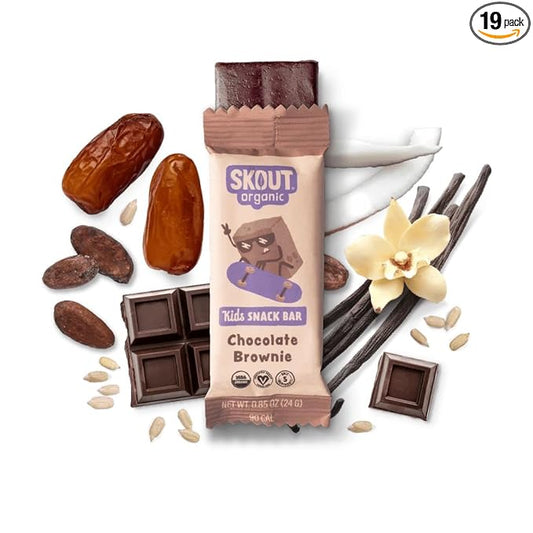 Skout Organic Chocolate Brownie Kids Snack Bars (18 Pack) | Organic Kids Snack Bars | School Snacks & Lunch Snacks | No Refined Sugar | Vegan & Paleo | Gluten, Dairy, Grain, Peanut Free