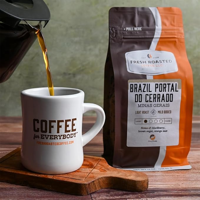 Fresh Roasted Coffee, Brazil Minas Gerais, 12 oz, Light Roast, Kosher, Ground