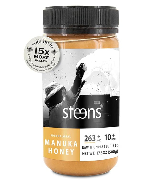 Steens Manuka Honey - MGO 263+ - Pure & Raw 100% Certified UMF 10+ Manuka Honey - Bottled and Sealed in New Zealand - 17.6 oz Jar??"<div>