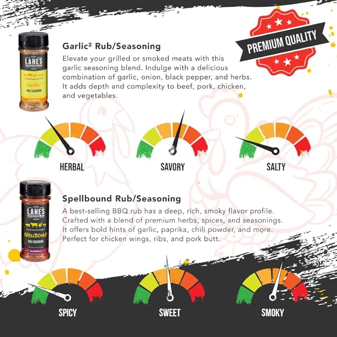 Lane's Don't Be A Chicken Gift Set, All-Natural 4 Rubs Gift Set of Blackened Seasoning, Garlic Powder Seasoning, Spellbound Pork & Signature BBQ Rub