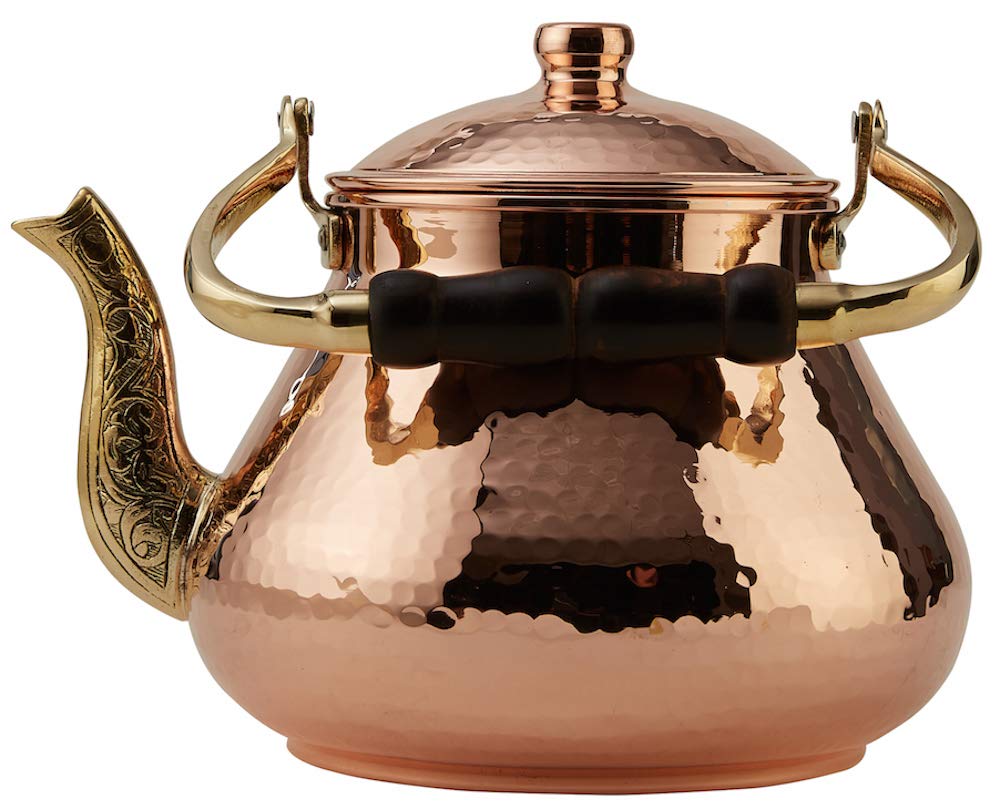 DEMMEX Large Copper Teapot, 1mm Thick, Hammered, Handcrafted in Turkey, 3 Quarts (2.8L)
