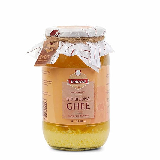 Indicow A2 Desi Cow Ghee, Clarified Butter| Grass Fed Cows | (1000ML(33.8oz), Gir Cow Ghee) Grass Fed, Pasture Raised Clarified Butter Fat, Keto, Paleo, Lactose Free, Casein Free, Non-GMO | Price Revision Soon
