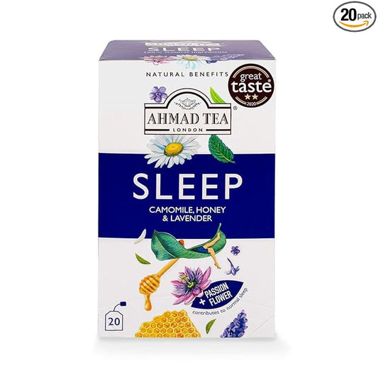 Ahmad Tea Herbal Tea, Camomile, Honey, & Lavender 'Sleep' Natural Benefits Teabags, 20 ct (Pack of 1) - Decaffeinated & Sugar-Free