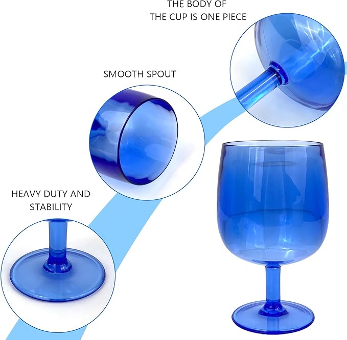 Yalin Set of 6 Unbreakable 12 oz Acrylic Plastic Wine and Water Tumbler Stackable Goblets. (Blue, 12 oz)