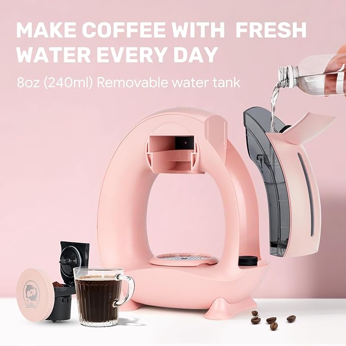 Single Serve Coffee Maker,Fast Brew in 2 minutes,Stylish竊낧ompact Design,MINI Q 2 IN 1 Coffee Machines for K*cup Capsules & Ground Coffee, Pink Coffee maker