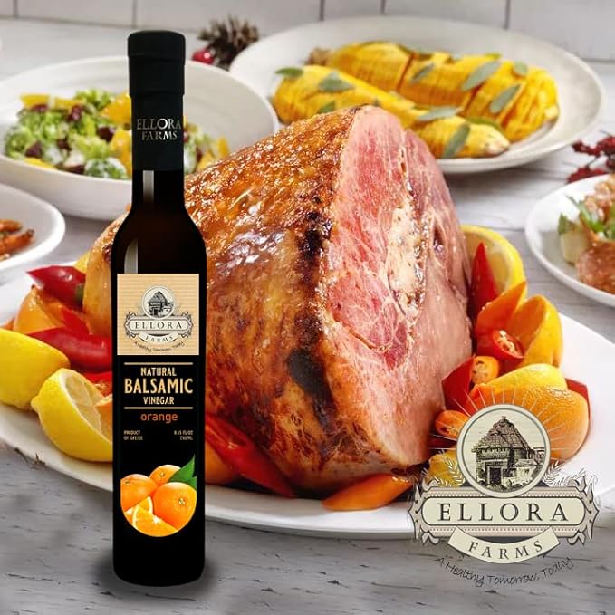 Ellora Farms, Greek Balsamic Vinegar, Orange Infused, Barrel Aged, No-added sugars, No-preservatives, Glass bottle, 8.5 oz (Orange)
