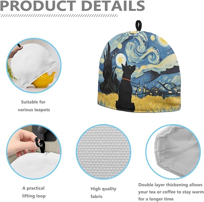 Tea Pot Cover Starry Night Dog Print Teapots Cosy Insulated Tea Cozies Home Kitchen Decoration Teapot Dust Cover Warming Tea Kettle Quilt Creative Gifts for Party