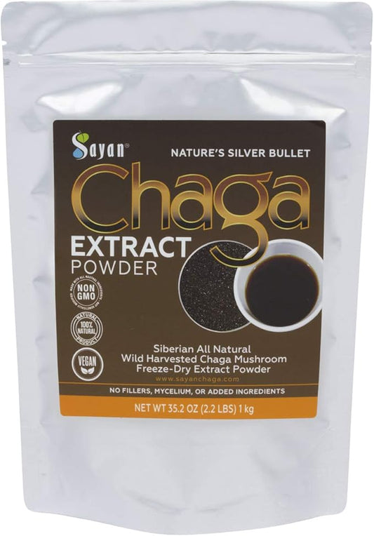 Sayan Chaga Mushroom Extract Powder (2.2 Lb) ??Freeze Dried Siberian Wild Harvested - Organic Antioxidant Tea for Immune and Digestion Support - Focus, Energy, Clarity, Wellness - No Additives