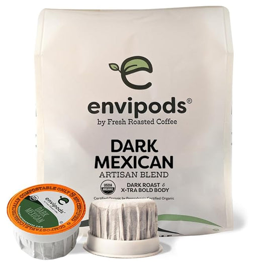 Fresh Roasted Coffee, Organic Dark Mexican envipods | Mold & Myco 3rd Party Tested, BPI Compostable, USDA Organic, Kosher | Dark Rst 12 CT Compatible With 1.0 & 2.0 K Cup Brewers