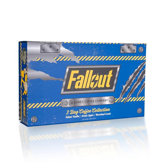 Bones Coffee Company Fallout Collector's Box Flavored Coffee, Low Acid Medium Roast Arabica Beans Coffee Gifts, Fallout Series Inspired, For Auto Drip and French Press,12 oz Pack of 3 Ground