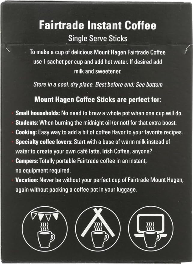 Mount Hagen 25 Count Single Serve Instant Coffee Packets - 8 Pack | Organic Medium Roast Arabica Beans | Eco-friendly, Fair-Trade [8 x 25 sticks/1.76oz/50g]
