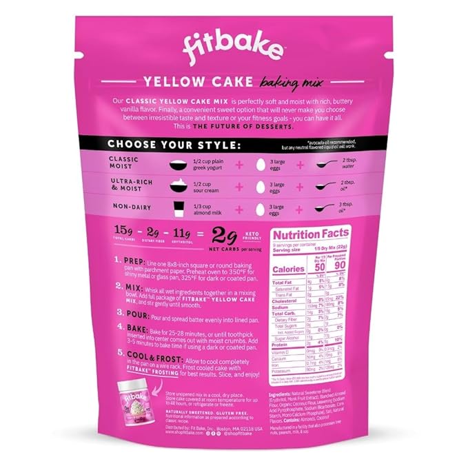 FitBake Yellow Cake Baking Mix | 2g Net Carbs Per Serving | Keto Friendly Low Carb Food | No Added Sugar Keto Snack | Zero Sugar & Gluten Free Desserts | Naturally Sweetened Cake Mixes Keto Foods 7oz
