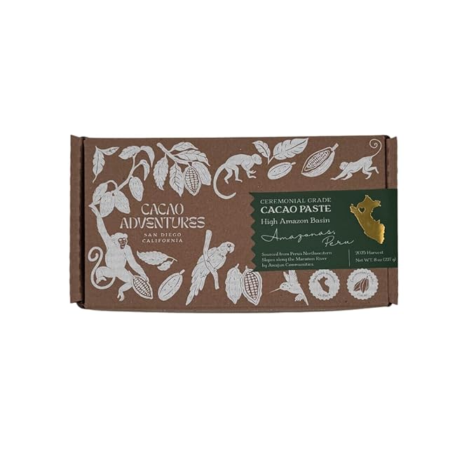 Cacao Adventures Ceremonial Cacao Block | 100% Pure Cacao from Peru, Untempered, Unsweetened, Vegan, 8 oz | Ethically sourced and sustainably grown |Melts Easily for Drinking, Rituals & Recipes