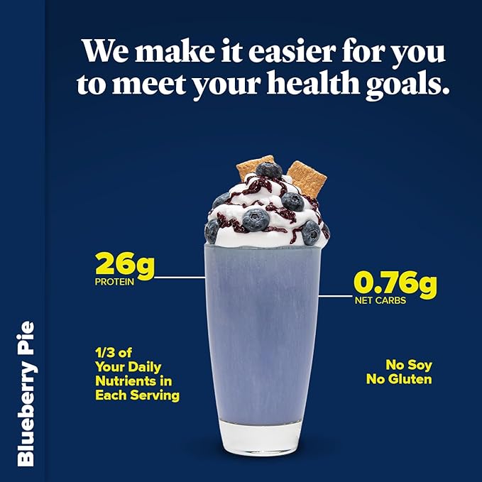 Keto Chow Blueberry Pie - Keto Meal Replacement Shake Powder - Nutritionally Complete - Low Carb - Delicious Easy Meal Substitute - Protein Rich You Choose The Fat - 21 Meal Serving