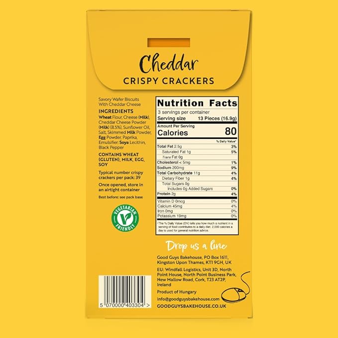 NEW! Good Guys Cheddar Crackers | Low Calorie Snacks |Tasty, Crispy, Healthy Cheese Crackers | 39 Biscuits Per Pack. Non-GMO | 8 Packs