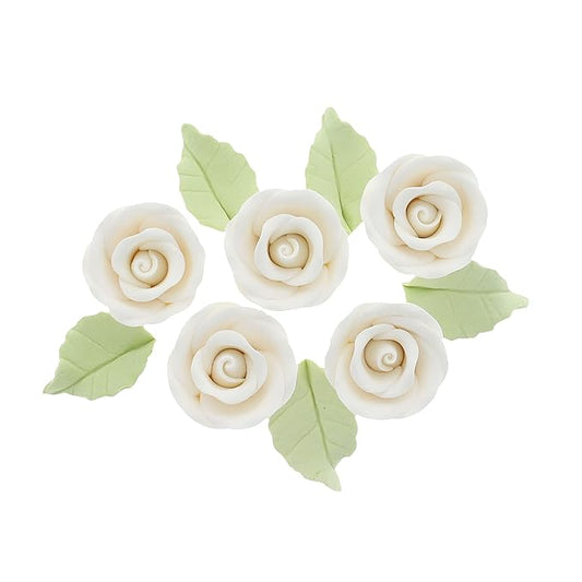 Global Sugar Art Premium Wedding & Party Edible Rose Cake & Cupcake Sugar Flowers, White, 24 Count