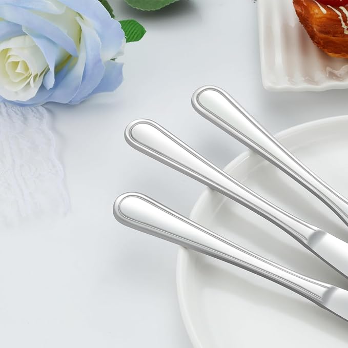 Dinner Knives Set of 24, 9??Knives Set, Butter Knives with Pretty Line Handle, Sharp Knives Set, Food Grade Stainless Steel Table Knife, Knives Silverware, Dishwasher Safe & Mirror Polished
