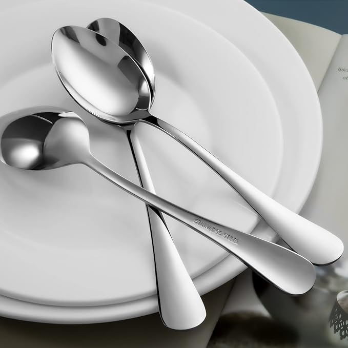 SANTUO Stainless Steel Dinner Spoon Set, 12 Piece 7.3" Silverware, Table Soup Spoons, Mirror Finish, Dishwasher Safe