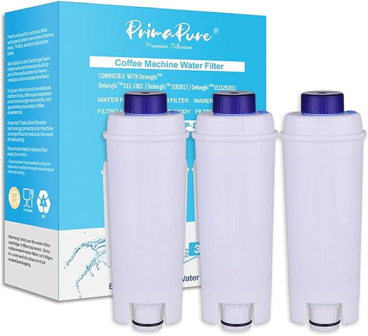 3-Pack PrimaPure Coffee Espresso Machine Water Filter Replacement For DeLonghi DLSC002, DLS C002, SER3017, 5513292811, EC800, ESAM, ECAM, ETAM Series