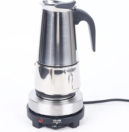 9Cups 450ml Stovetop Espresso Maker Stainless Steel Espresso Coffee Machine Maker Portable Moka Pot 110V Electric Espresso Percolator Maker with Electric Stove (450ml, 9cups)