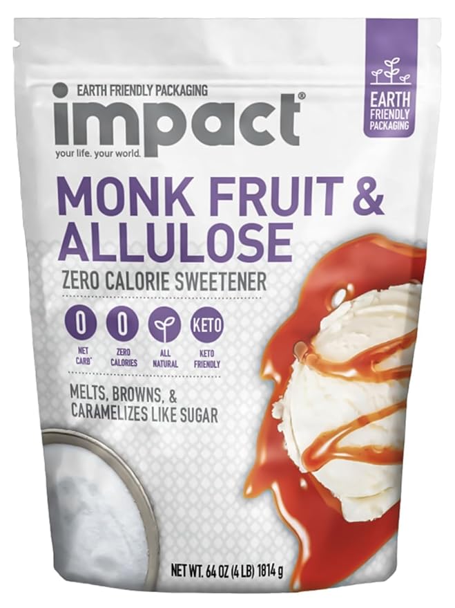 Impact - Monk Fruit Allulose Sweetener, Crystallized Blend Sugar Substitute - Zero Calorie Low-Carb Essential for Low-Carb Recipes - 4lb