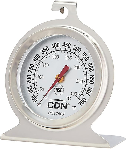 CDN High Heat Oven Thermometer | ProAccurate® | NSF Certified | 100-750°F Range | For Broiling, Roasting, High-Temp Cooking | Lab Glass Lens | POT750X
