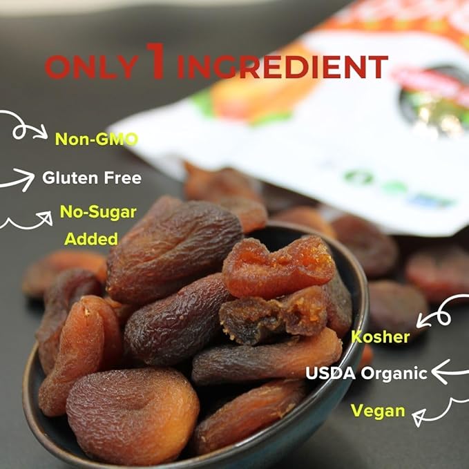 Perfect Delights Sun-Dried Organic Apricots, Vegan & Healthy Fruit Snack for Kids and Adults - Single Pack (32 oz)