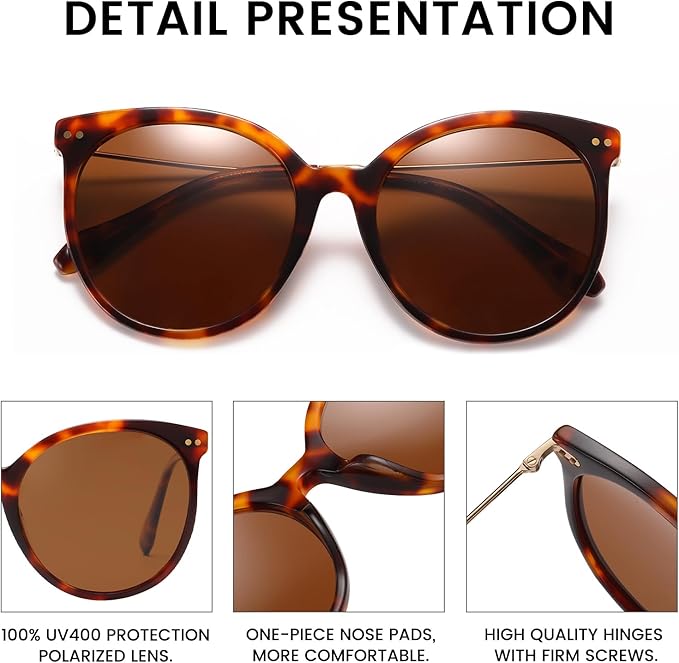 DUCO Oversized Polarized Sunglasses Womens Trendy Mirrored Shades Retro Round Vintage Light Weight UV400 Sun Glasses W016