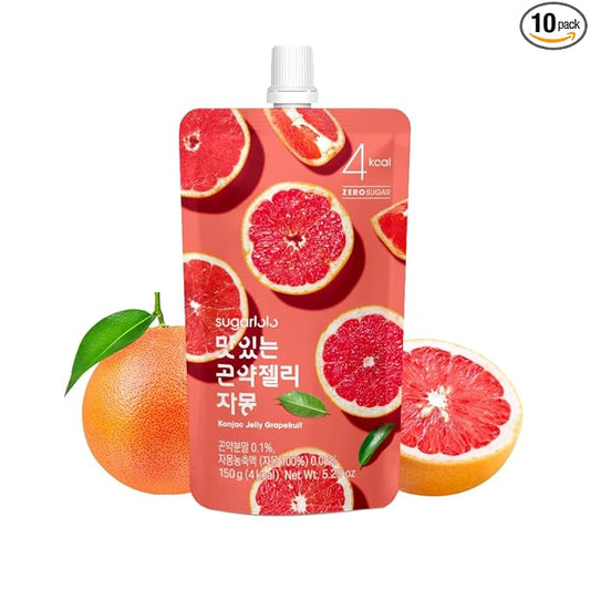 Sugarlolo Konjac Sweet Grapefruit Jelly Snack - Vegan Jello with Zero Sugar | Only 4 Calories per Pouch | Low Calorie Korean Snacks | 5.29 Oz (150g) | 10 Pack