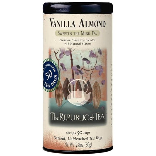 The Republic of Tea - Vanilla Almond Black Tea Tin, 50 Tea Bags, Naturally Caffeinated