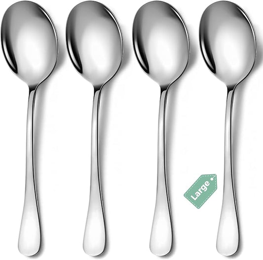 4 Piece Stainless Steel Serving Spoons Set, 10-Inch, Includes 4 Large Spoons, for Parties/Kitchen/Buffet/Catering, Dishwasher Safe,