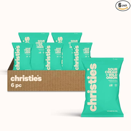 Christie's Chips Sour Cream + Wild Onion - Super Natural Vegan Potato Chips - Classic Flavor Reimagined - Dairy-Free, Bold, and Delicious - A Timeless Favorite Perfect for Snacking - 5 oz - 6 Pack