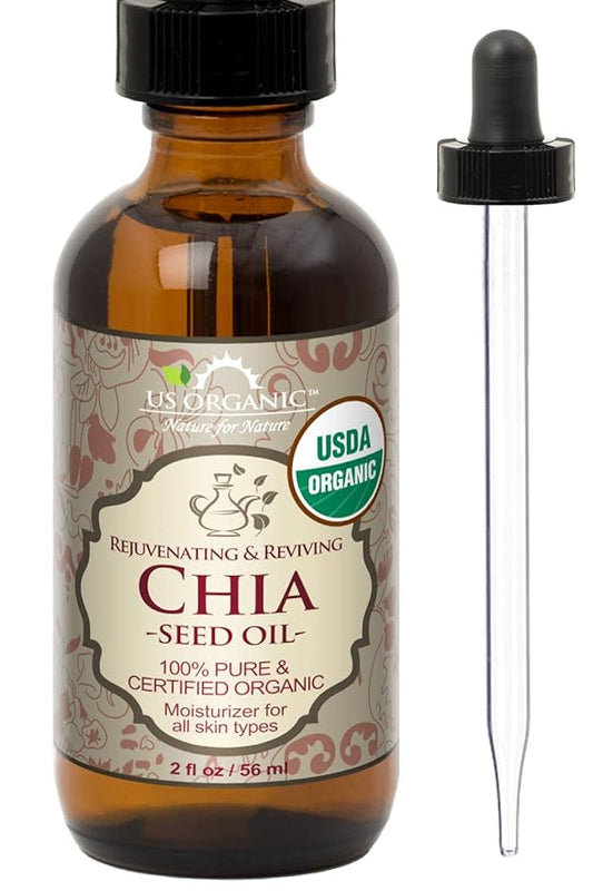 US Organic Chia Seed Oil, Certified Organic, Pure & Natural, Cold Pressed Virgin, Unrefined