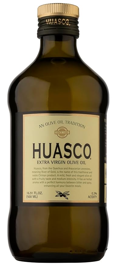 Extra Virgin Olive Oil by HUASCO |First Cold Press - From Chile, 16.9 Fl Oz (500 Ml) - 4 pack