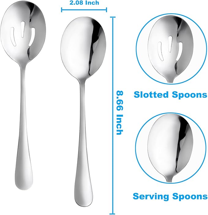 6 Pieces Serving Spoons Set, 8.7 Inch, Includes 3 Serving Spoons and 3 Slotted Spoons, Large Stainless Steel Buffet Banquet Utensils Cutlery Set for Home, Kitchen